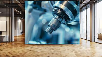 A close-up of a robotic armâs joint, showing the precision engineering and materials. Wall mural